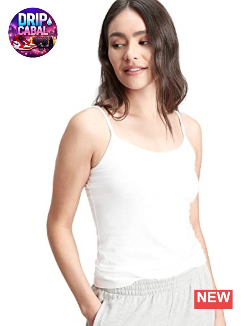 Womens Fitted Scoop Neck Cami Tank Top Stretch Cotton
